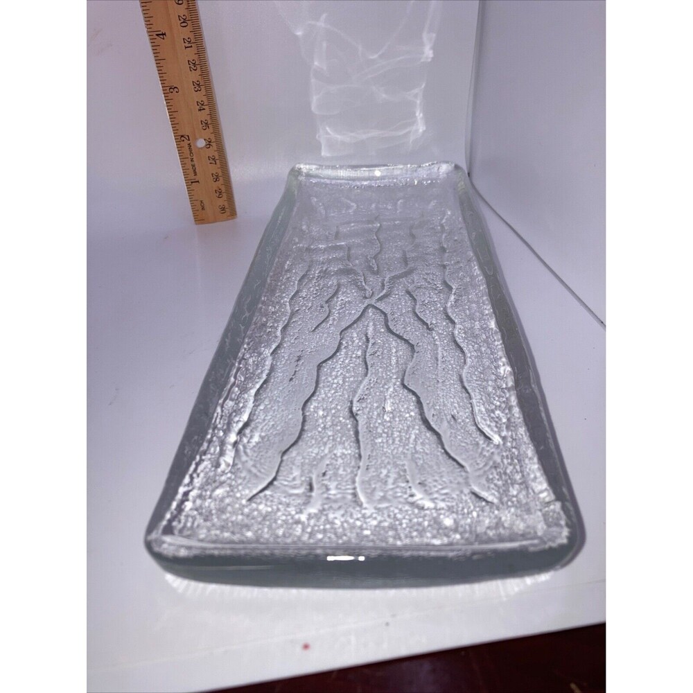 Vintage Sushi Trays, 11 x 4 , Heavy Decorated Glass , Serving Tray Trinket